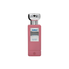perfume de marca ahli, contiene 60 ml y su empaque es de color rosado, es un perfume para mujer