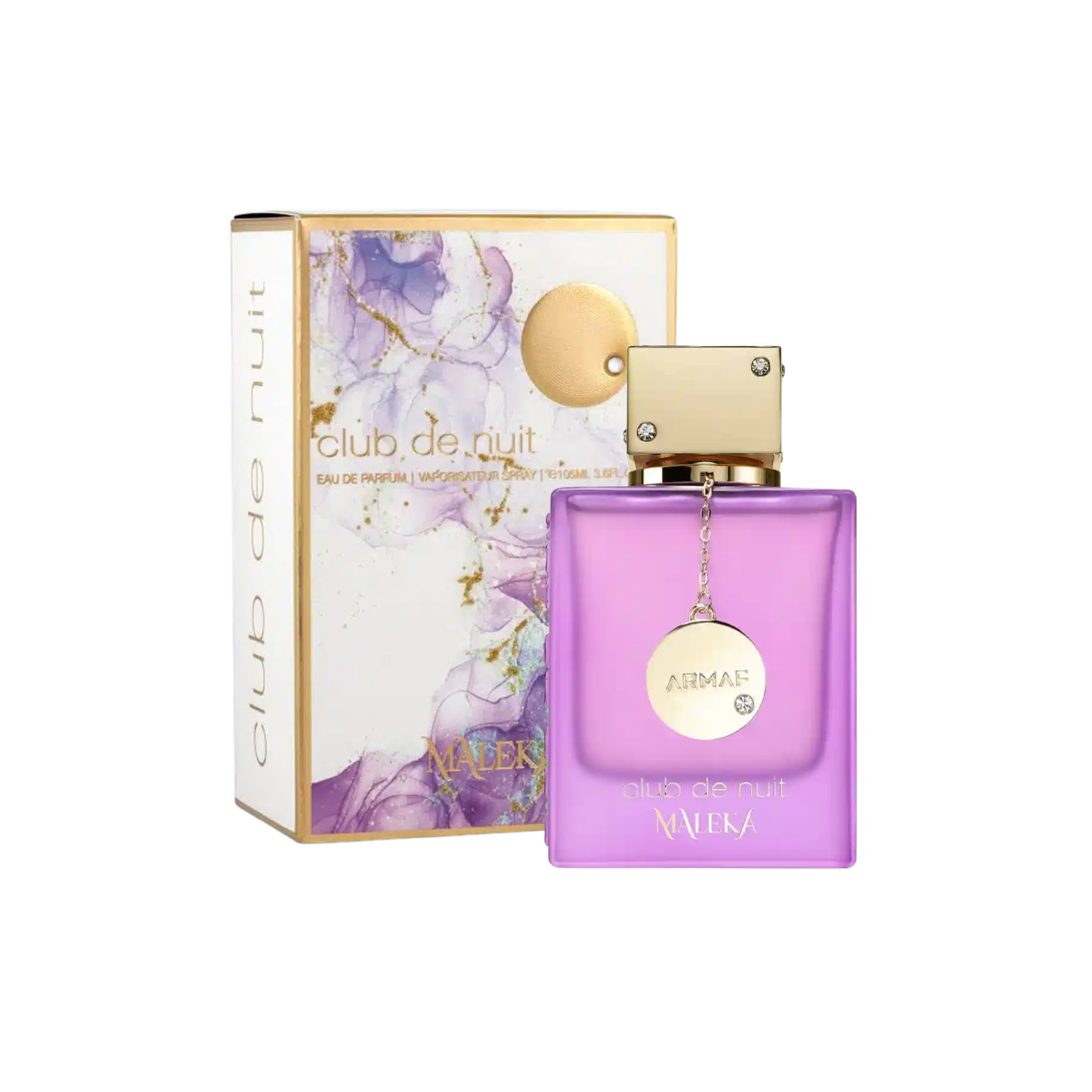 perfume de marca armaf, contiene 105 ml y su empaque es de color morado, es un perfume para mujer