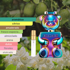 decant de marca moschino, contiene 5ml y su empaque es de color tornasol, es un perfume unisex