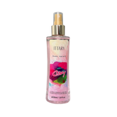 Body splash marca ittary con aroma floral frutal de color rosado con fucsia de 230 ml para mujer