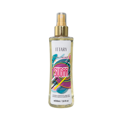 Body splash marca ittary con aroma gourmand de color blanco con amarillo de 230 ml para mujer