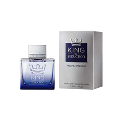 perfume de marca antonio banderas, contiene 100 ml y su empaque es de color azul con plateado, es un perfume para hombre