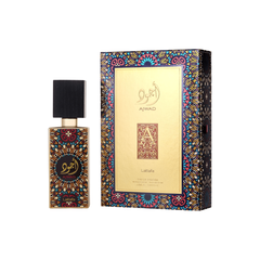 perfume de marca lattafa, contiene 60 ml y su empaque es de color dorado, es un perfume unisex