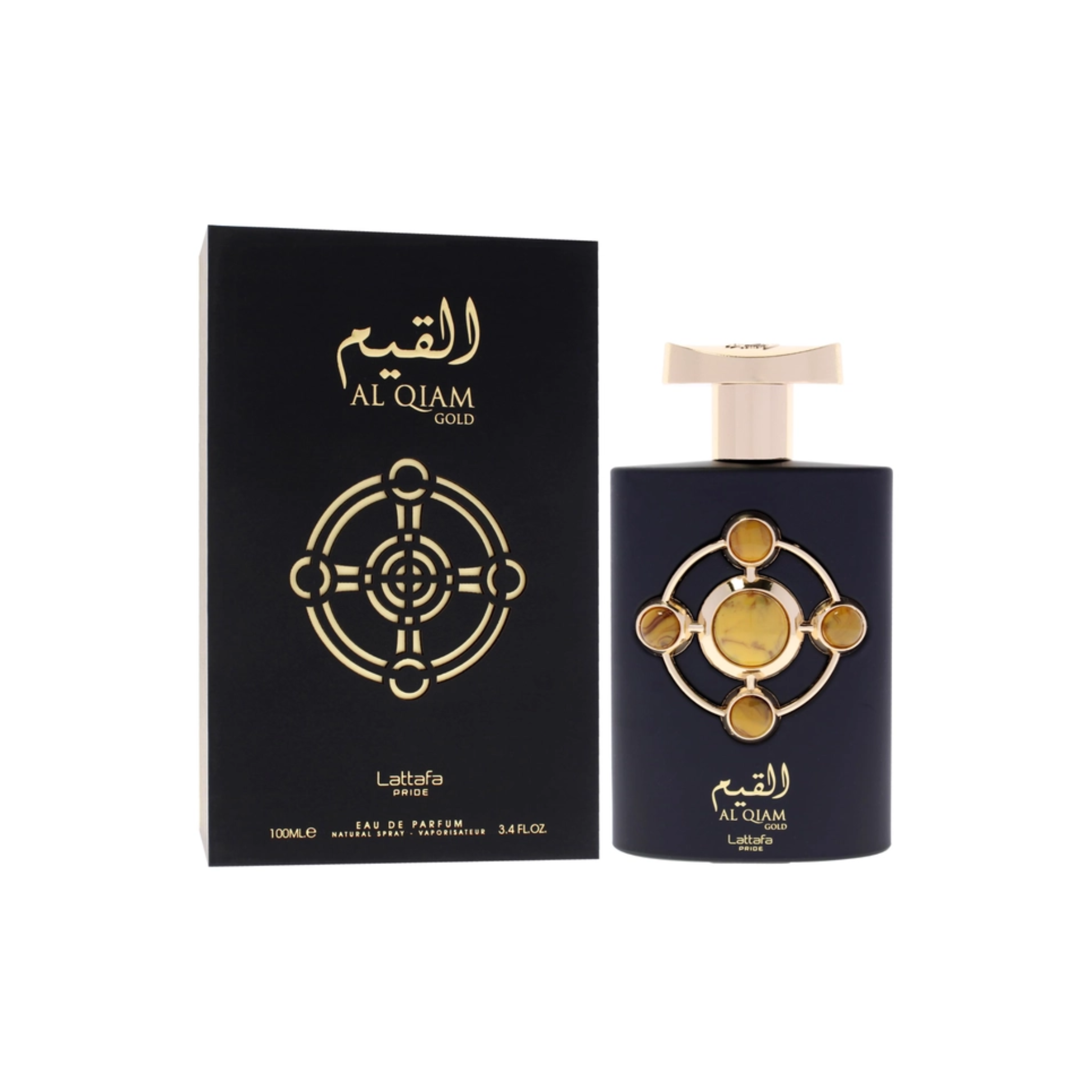 perfume de marca lattafa, contiene 100 ml y su empaque es de color negro con dorado, es un perfume para hombre