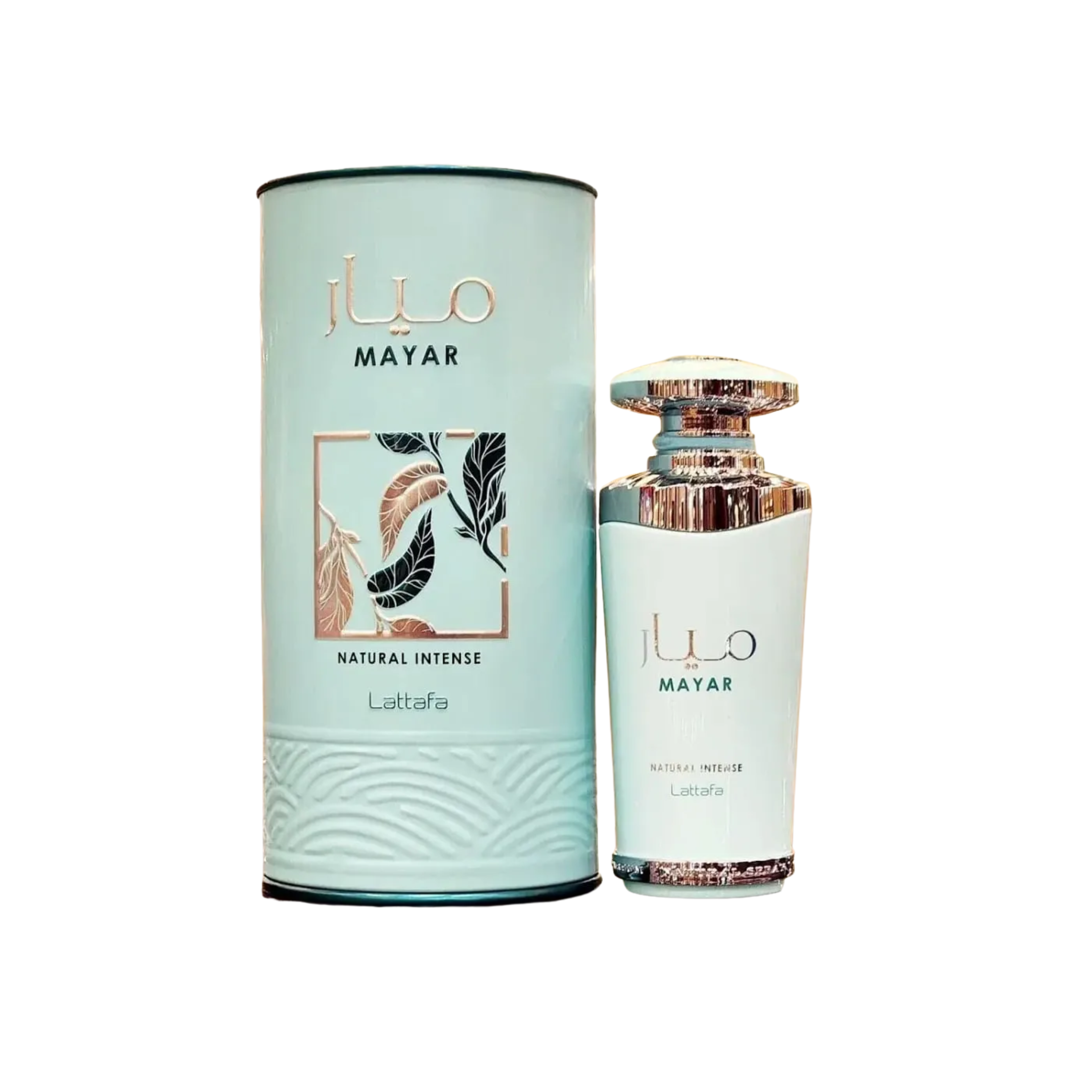 perfume de marca lattafa, contiene 100 ml y su empaque es de color azuo, es un perfume para mujer