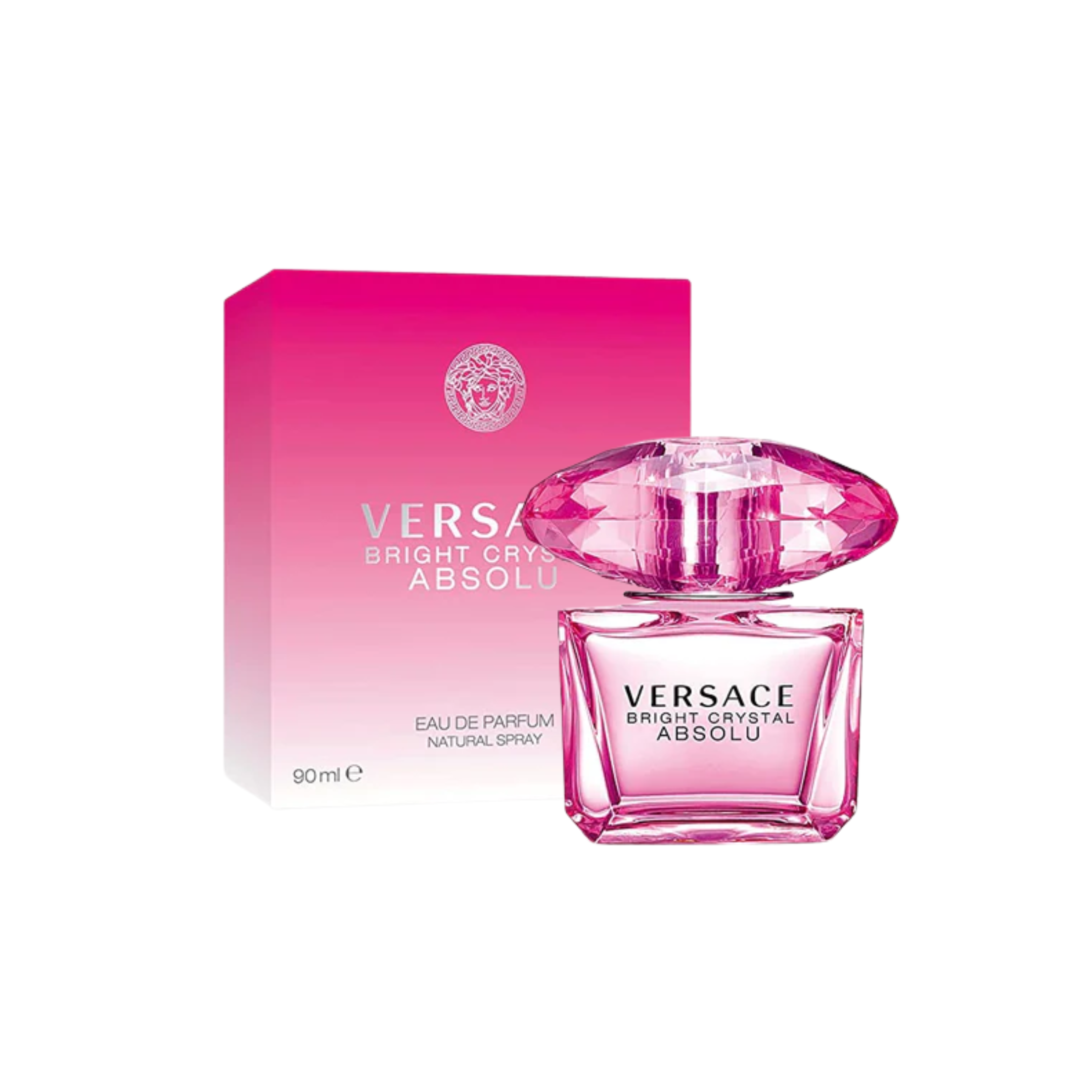 perfume de marca versace, contiene 90 ml y su empaque es de color rosado, es un perfume para mujer