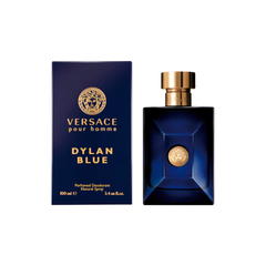 perfume de marca versace, contiene 100 ml y su empaque es de color azul, es un perfume para hombre