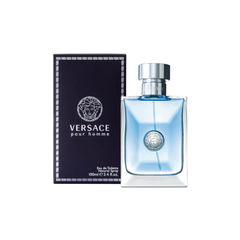 perfume de marca versace, contiene 100 ml y su empaque es de color azul con plateado, es un perfume para hombre