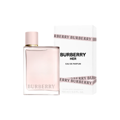 perfume de marca burberry, contiene 100 ml y su empaque es de color blanco con rosado, es un perfume para mujer
