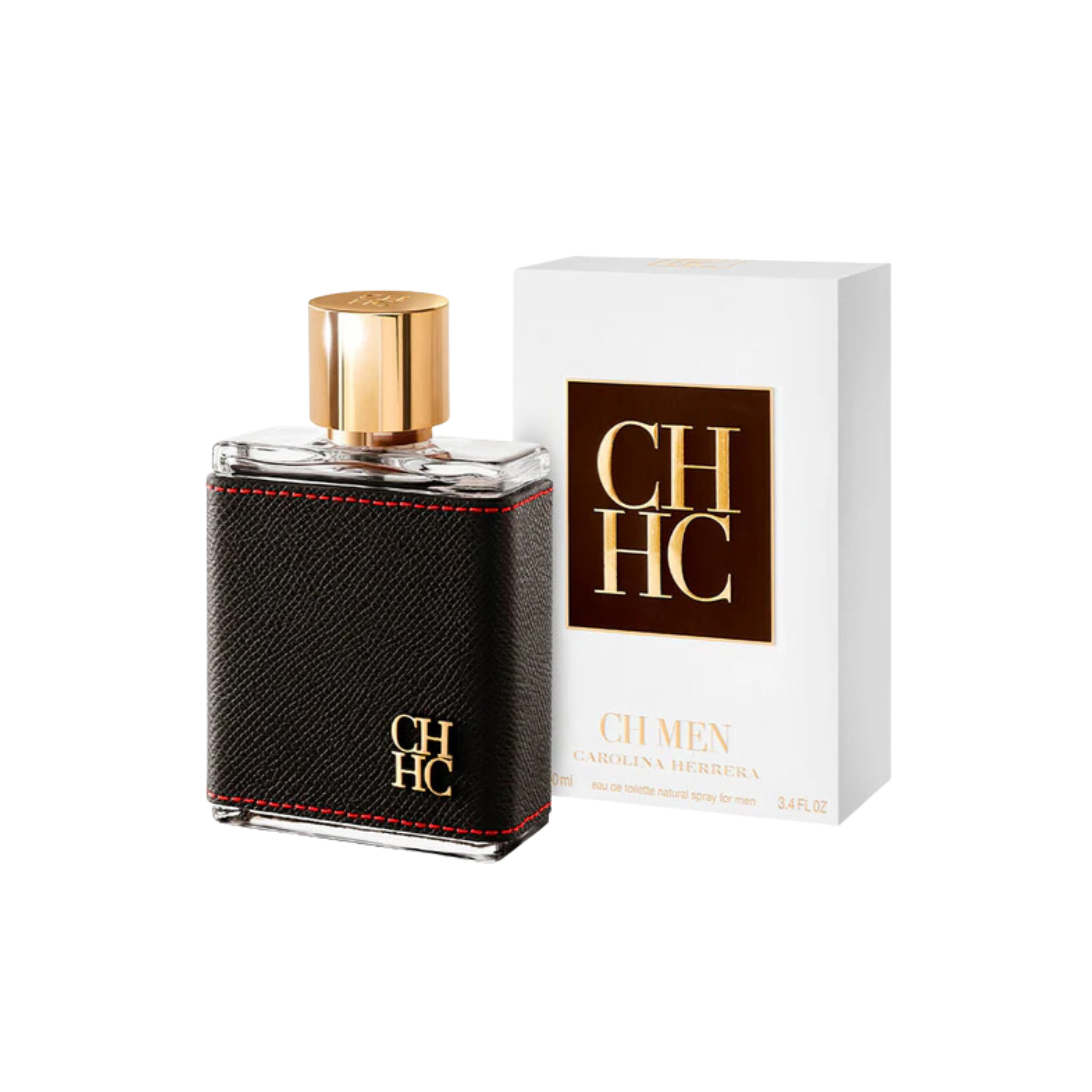 perfume de marca carolina herrera, contiene 100 ml y su empaque es de color es blanco con negro y dorado, es un perfume para hombre