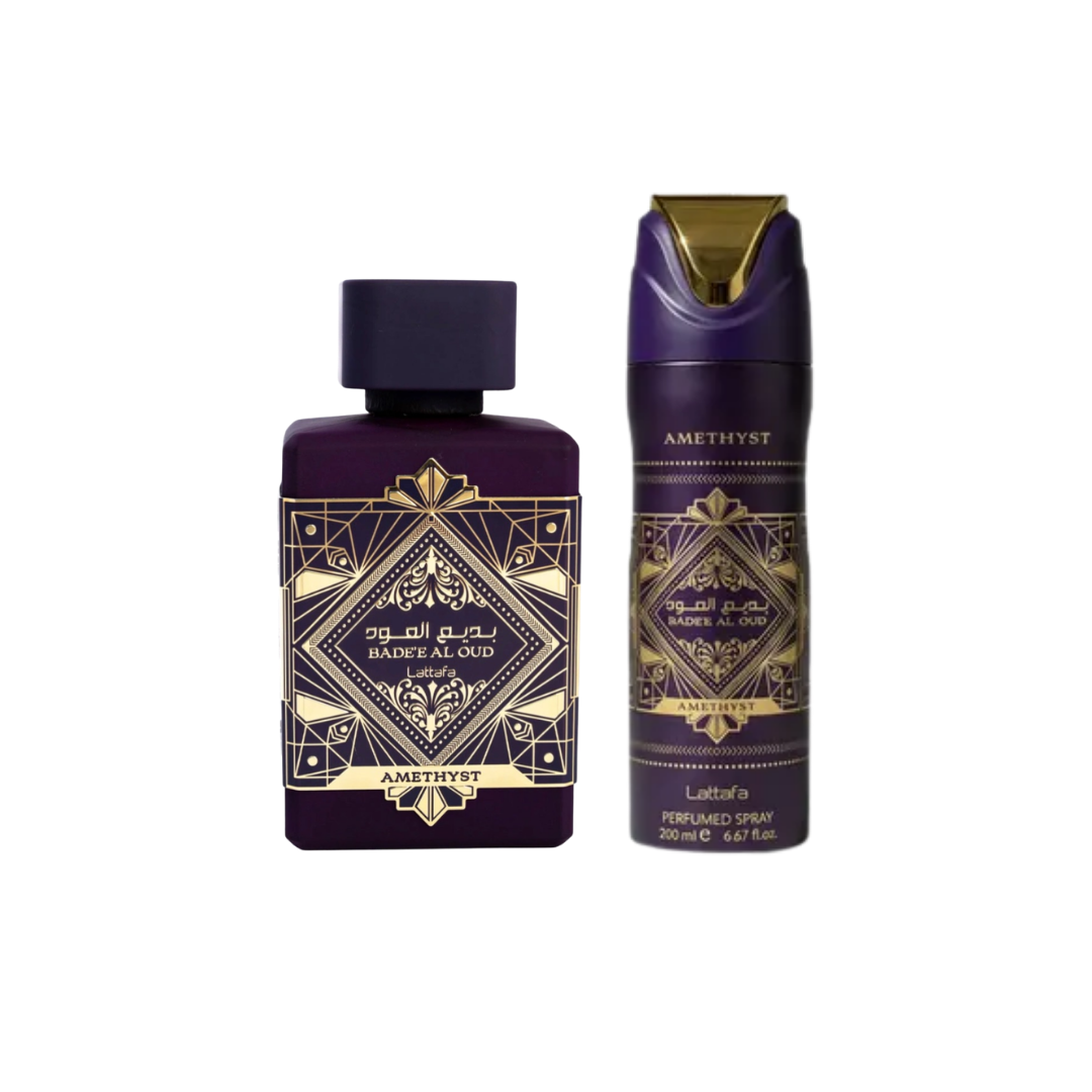 Combo Lattafa Amethyst, perfume de 100ml  y spray corporal de 200ml