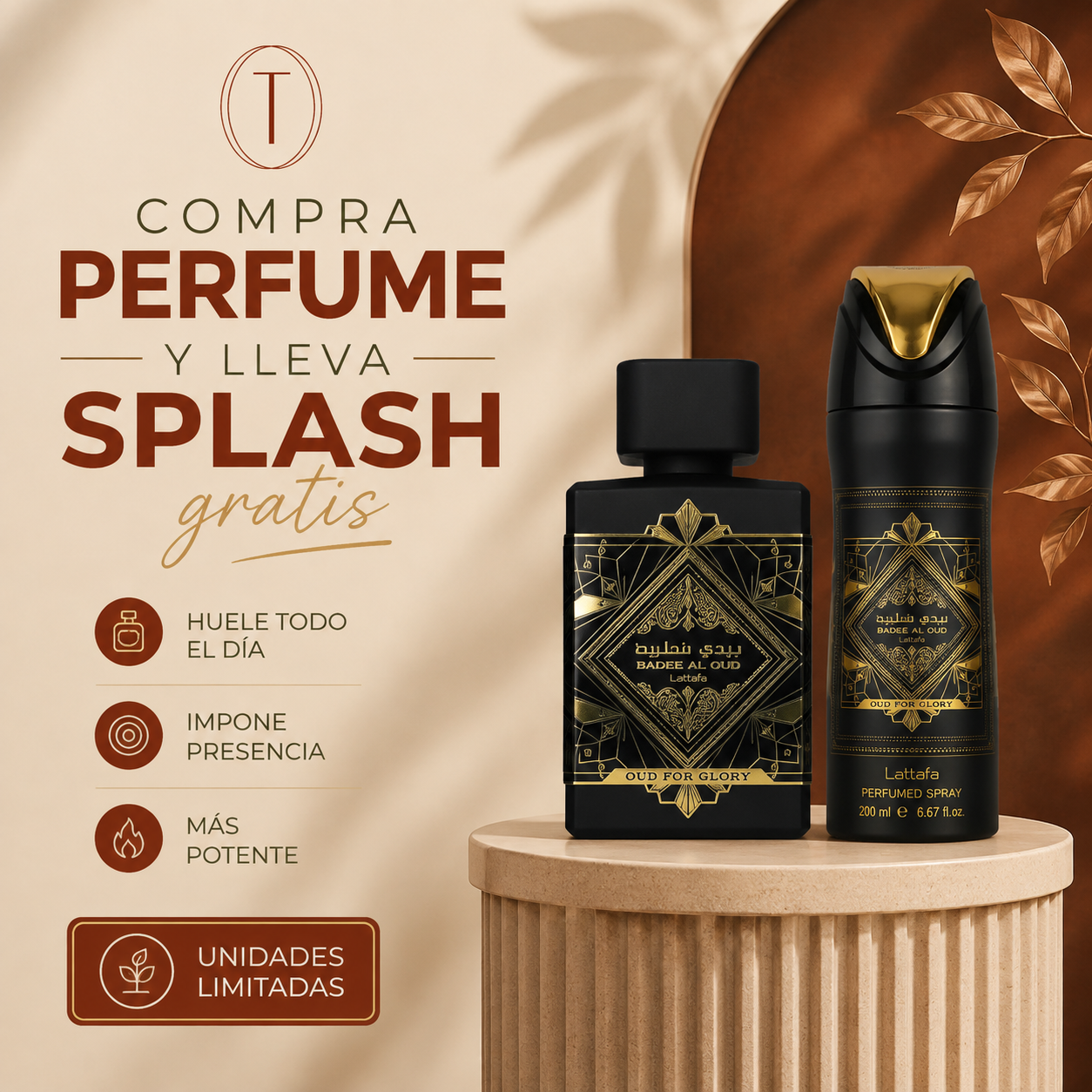 Combo Lattafa Oud For Glory, perfume de 100ml  y spray corporal de 200ml