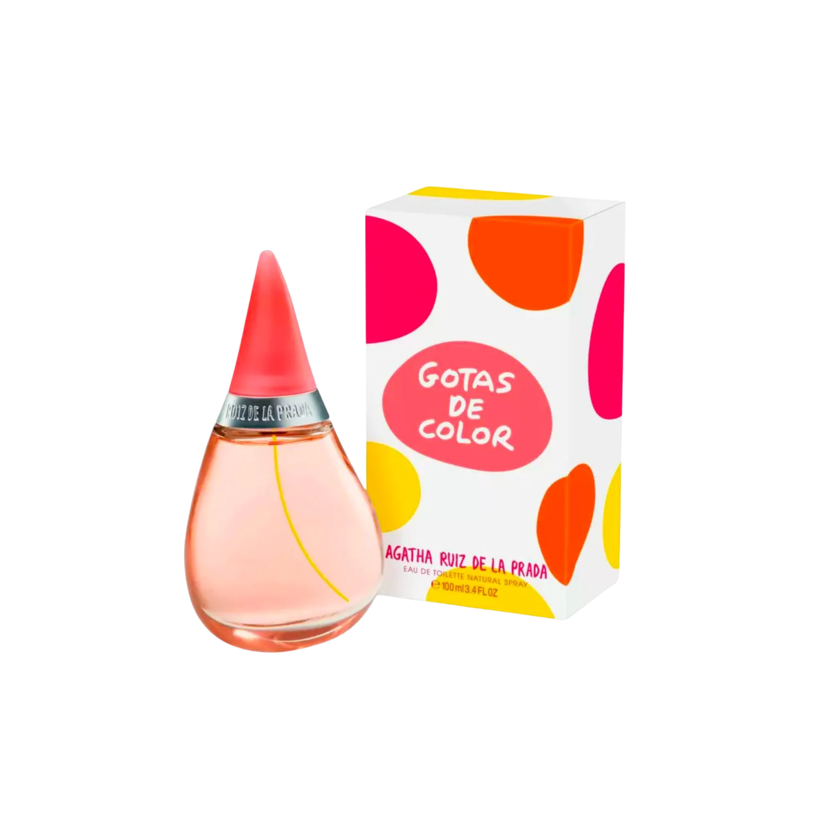 perfume de marca agatha ruiz de la prada, contiene 100 ml y su empaque es de color rojo con blanco, es un perfume para mujer