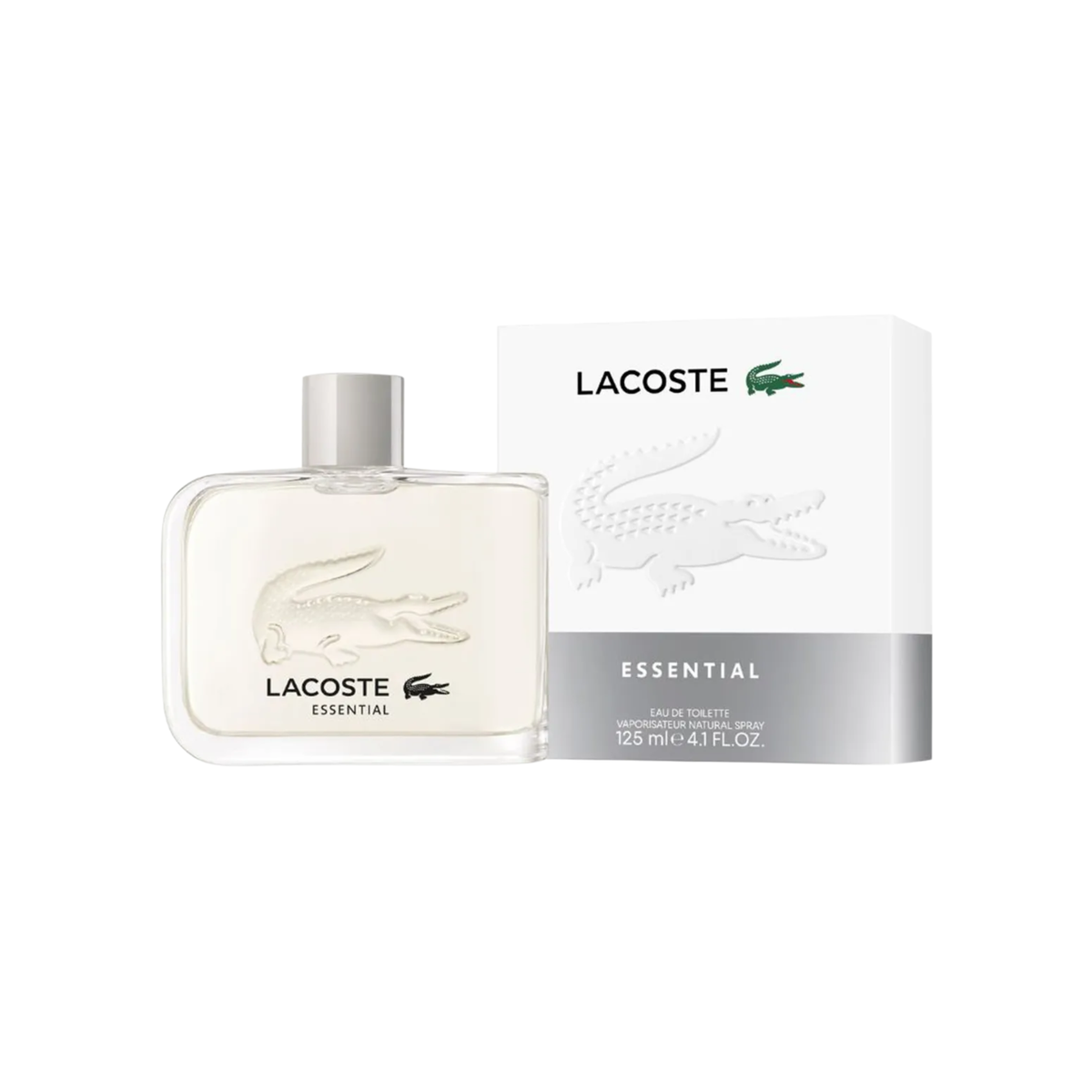 perfume de marca lacoste, contiene 125 ml y su empaque es de color blanco con plateado, es un perfume para hombre
