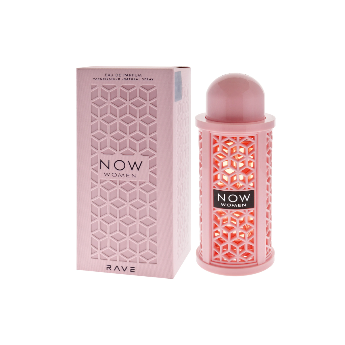 perfume de marca lattafa, contiene 100 ml y su empaque es de color rosado, es un perfume para mujer