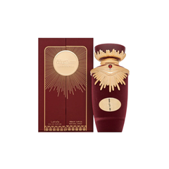 perfume de marca lattafa, contiene 100 ml y su empaque es de color vinotinto con dorado, es un perfume para mujer