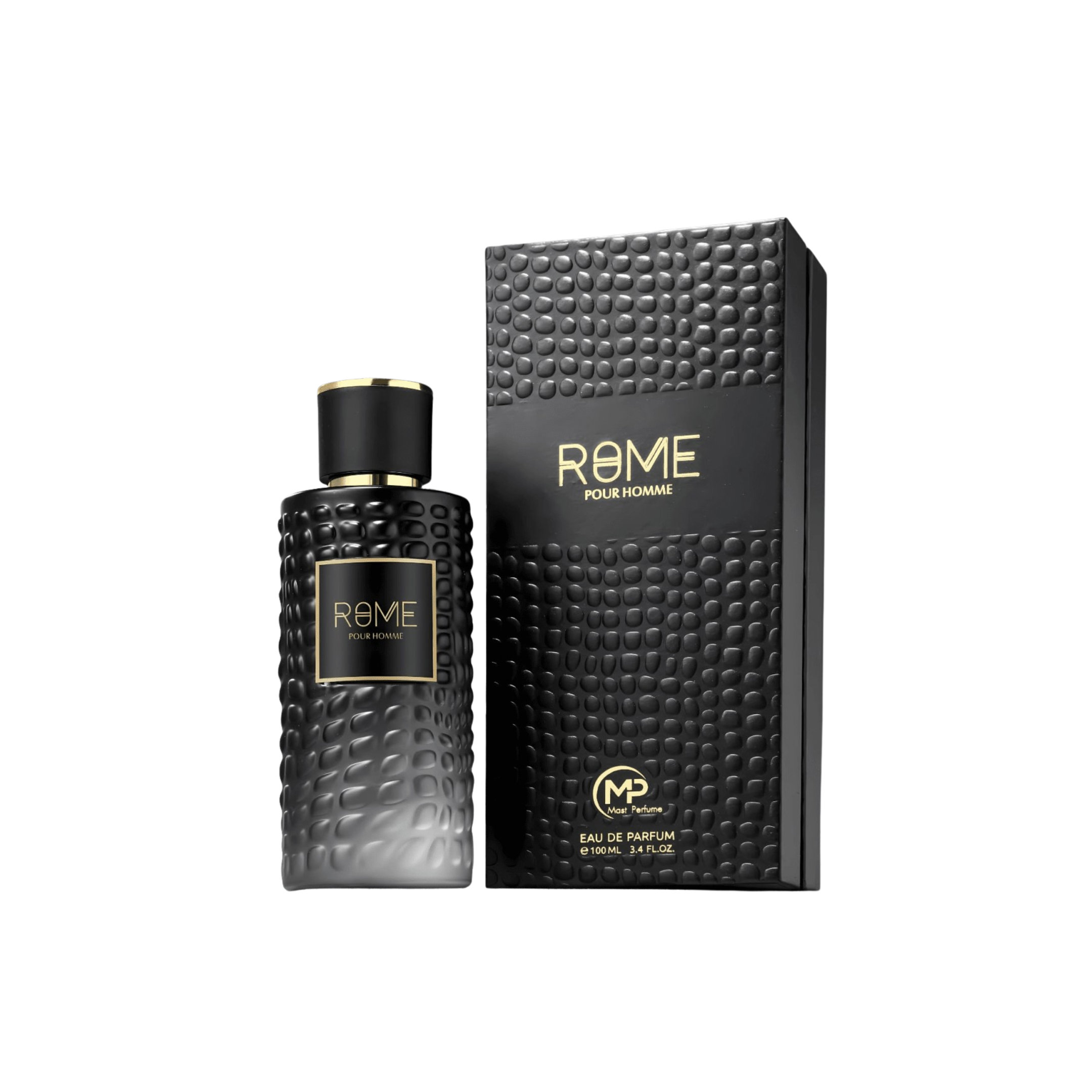 perfume de marca mast perfume, contiene 100 ml y su empaque es de color negro con dorado, es un perfume para hombre