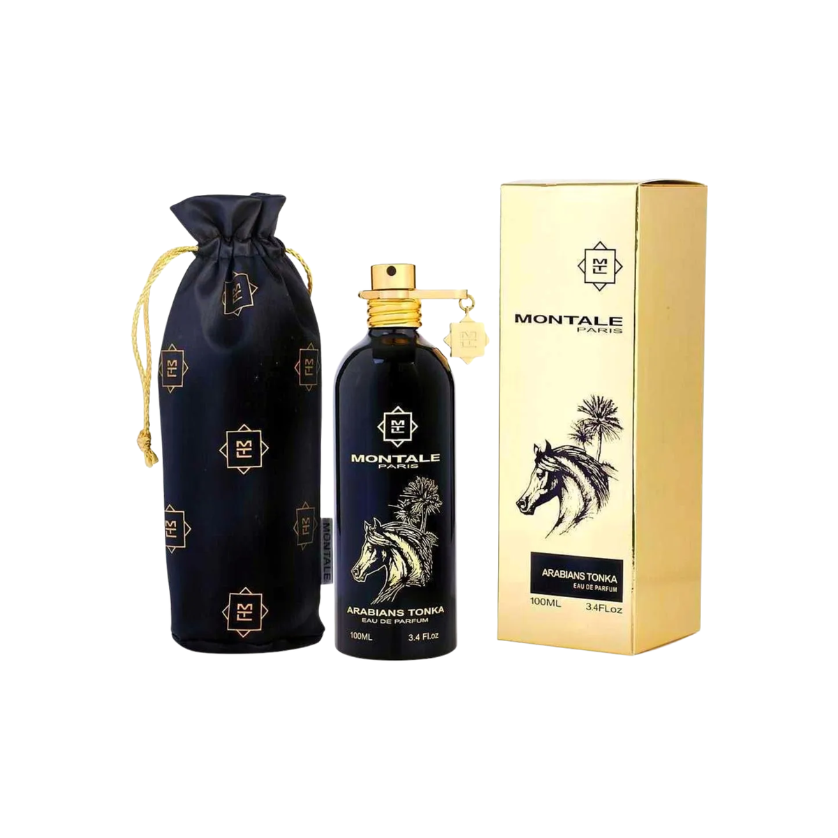 perfume de marca montale, contiene 100 ml y su empaque es de color negro con dorado, es un perfume unisex