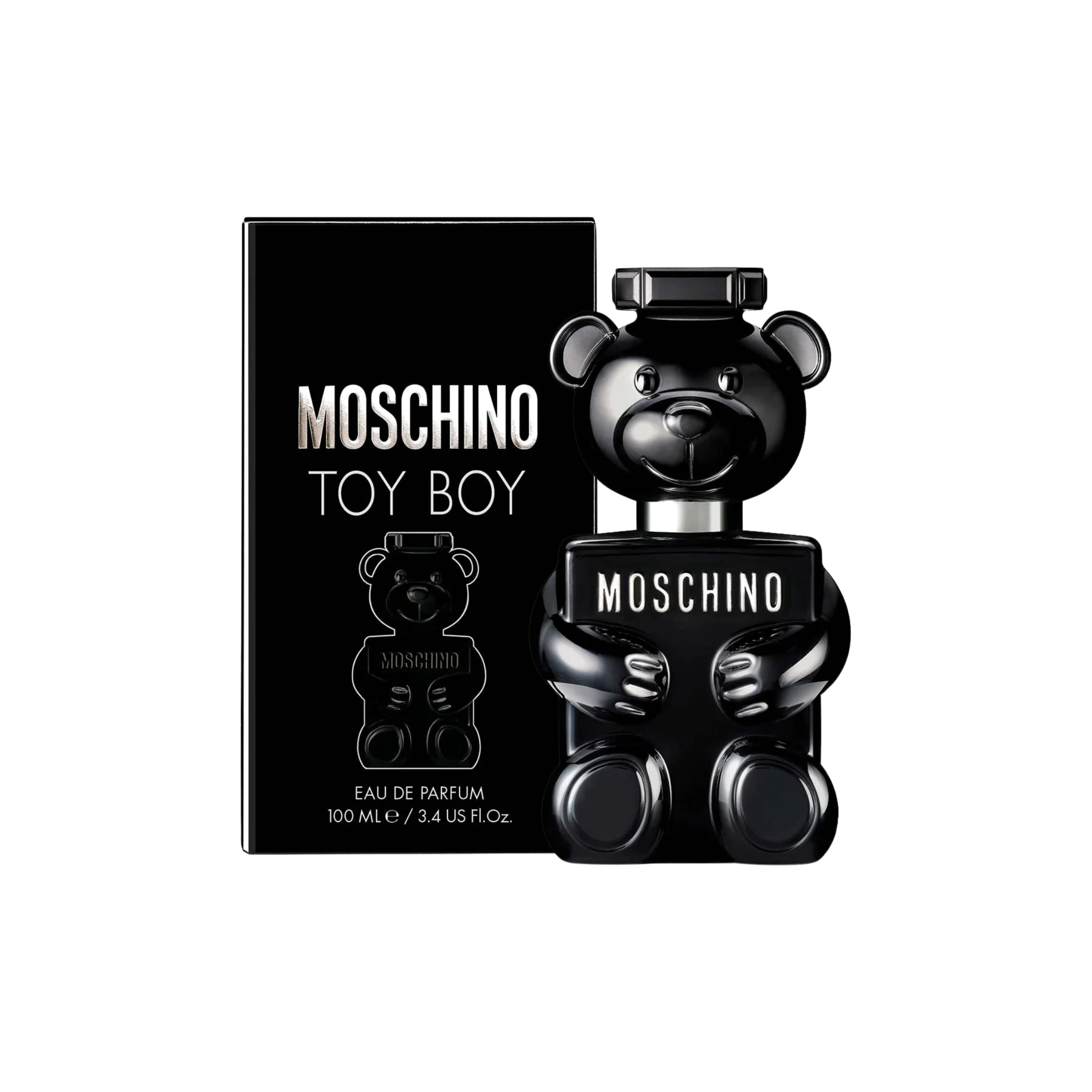 perfume de marca moschino, contiene 100 ml y su empaque es de color negro con plateado, es un perfume para hombre
