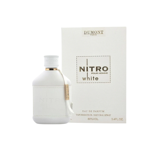 perfume de marca dumont, contiene 100 ml y su empaque es de color blanco con dorado, es un perfume para hombre