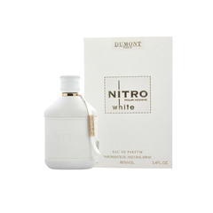 perfume de marca dumont, contiene 100 ml y su empaque es de color blanco con dorado, es un perfume para hombre