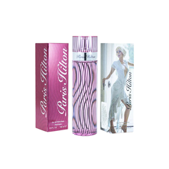 perfume de marca paris hilton, contiene 100 ml y su empaque es de color rosado, es un perfume para mujer
