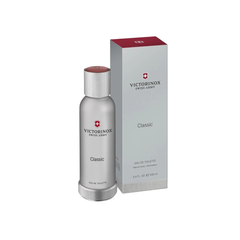 perfume de marca victorinox, contiene 100 ml y su empaque es de color plateado con rojo, es un perfume para hombre