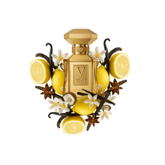 notas del perfume de marca voet, contiene 75 ml y su empaque es de color dorado, es un perfume unisex